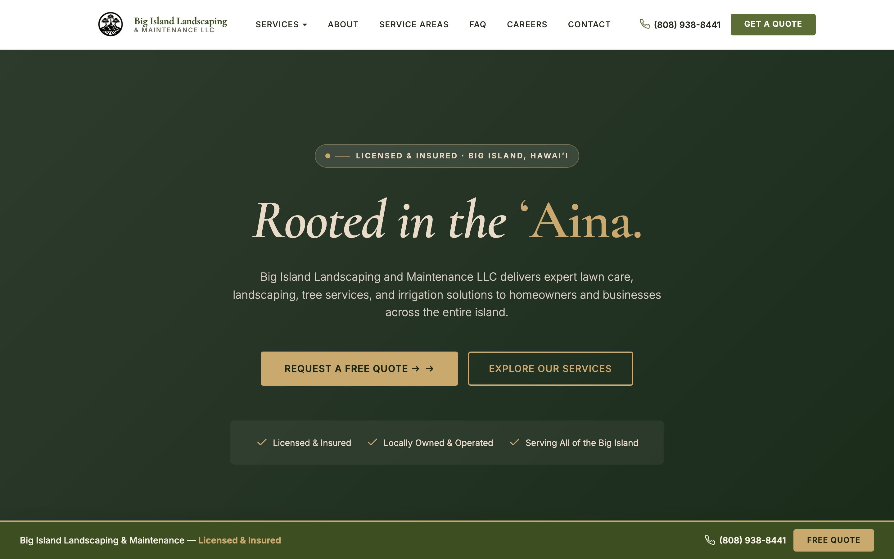 Screenshot of the Big Island Landscaping & Maintenance website, designed and built by our studio