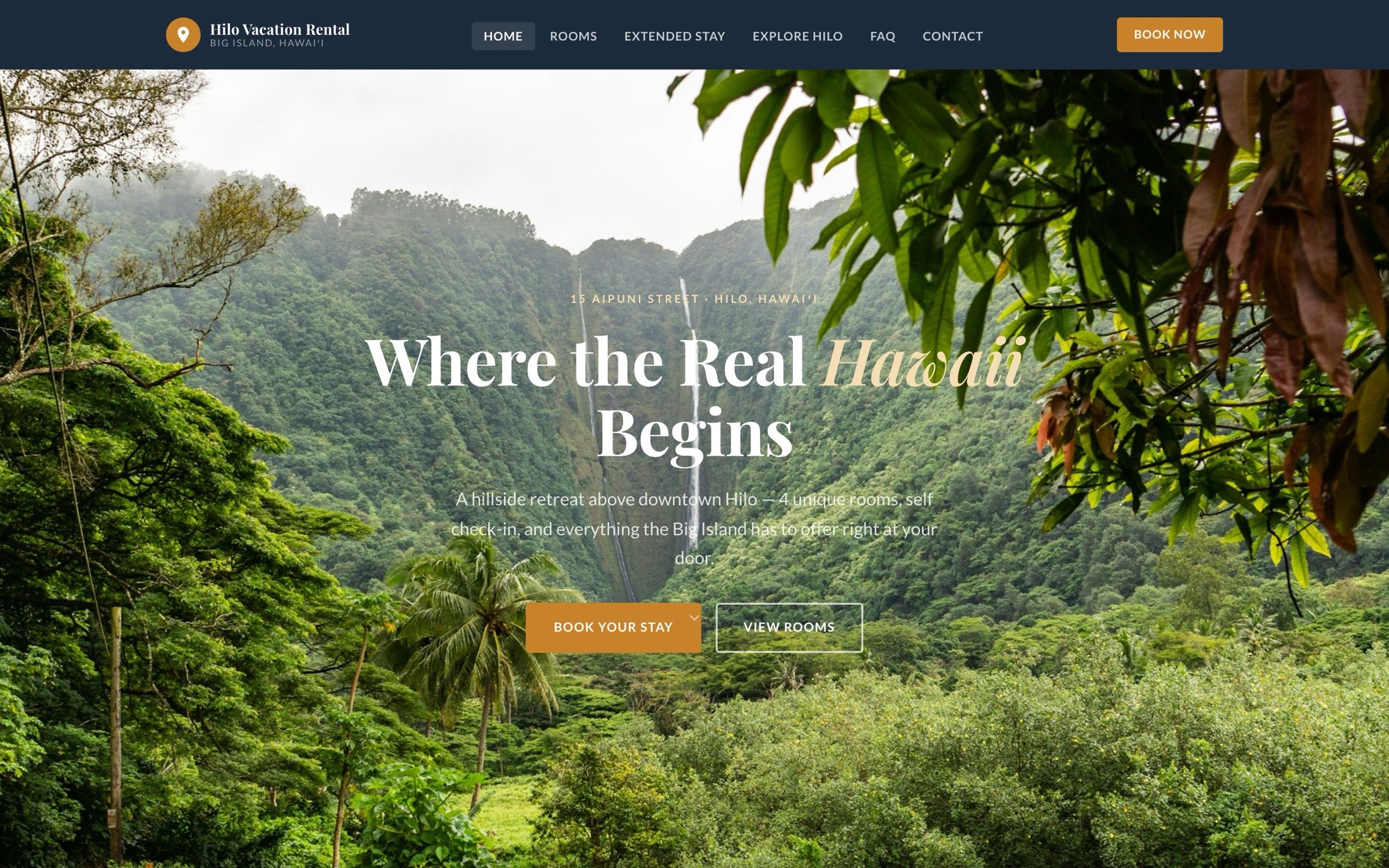 Screenshot of the Hilo Vacation Rental website, designed and built by our studio